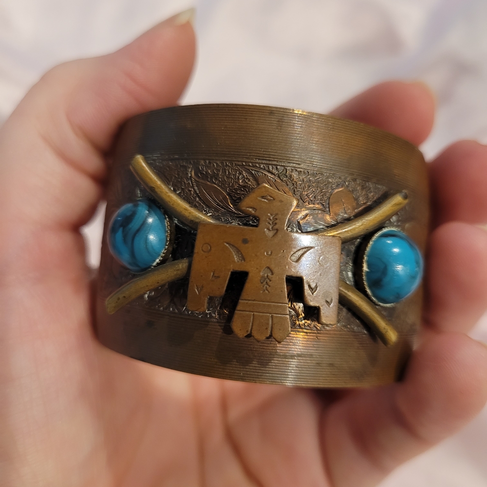 Turquoise and Copper Thunderbird  Cuff Bracelet